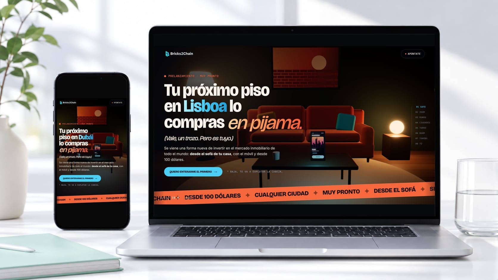 Sitio de BricksToChain hecho por loco22 — Landing · Lista de espera
