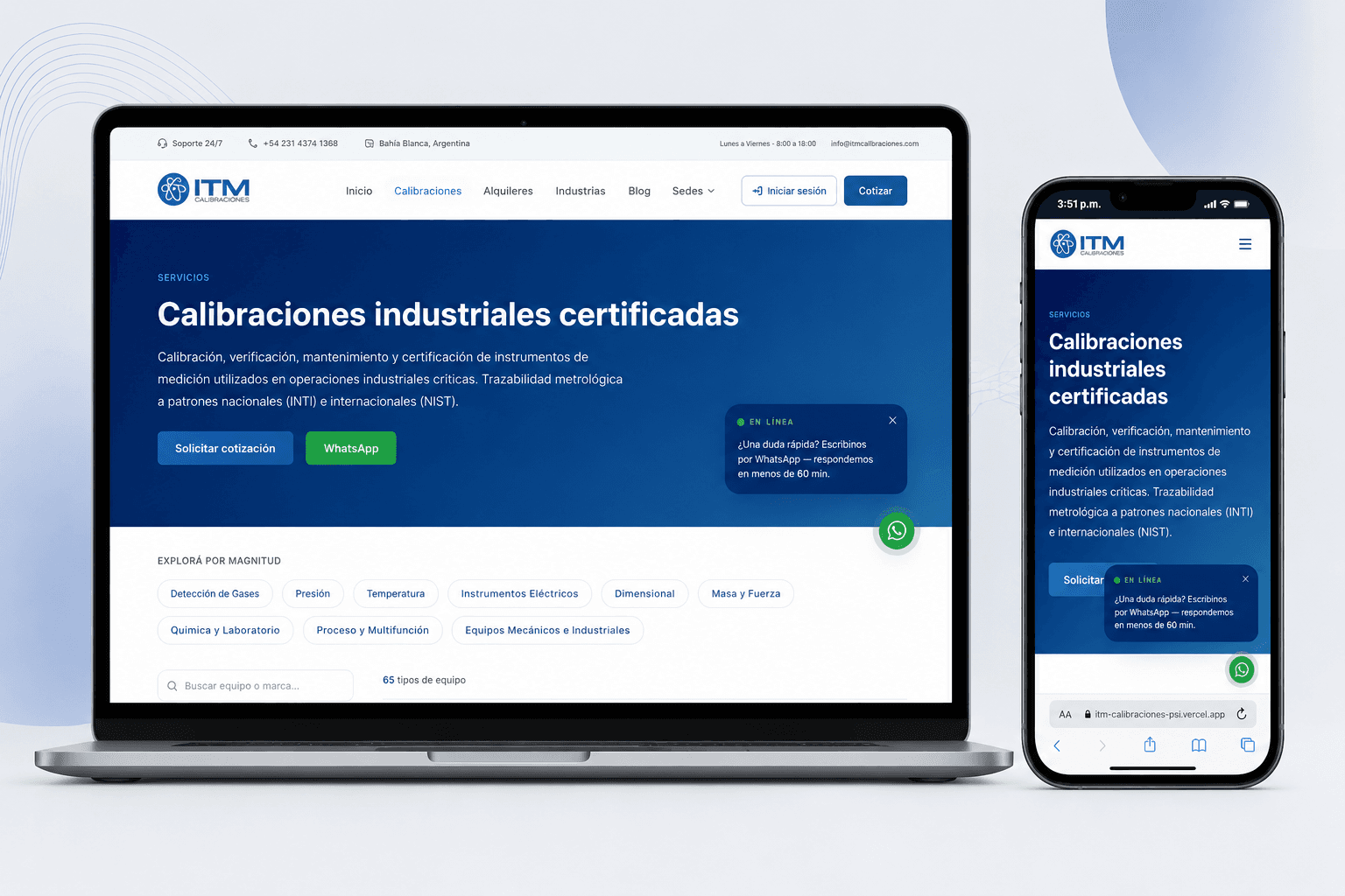 Sitio de Calibraciones ITM hecho por loco22 — Web corporativa · Industrial