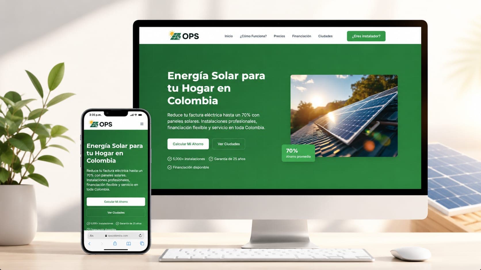 Sitio de Paneles Solares Colombia hecho por loco22 — Landing · Generación de leads