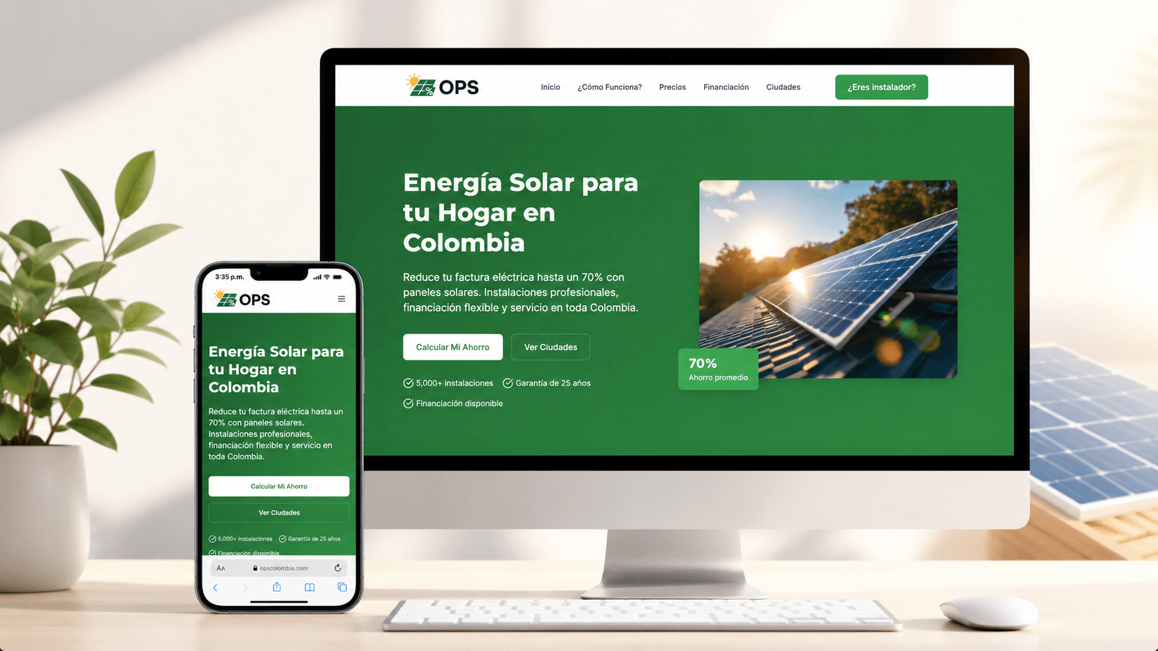 Sitio de Paneles Solares Colombia hecho por loco22 — Landing · Generación de leads